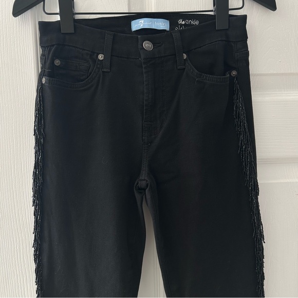 7 For All Mankind Fringe Skinny Jeans in Black - Picture 7 of 11